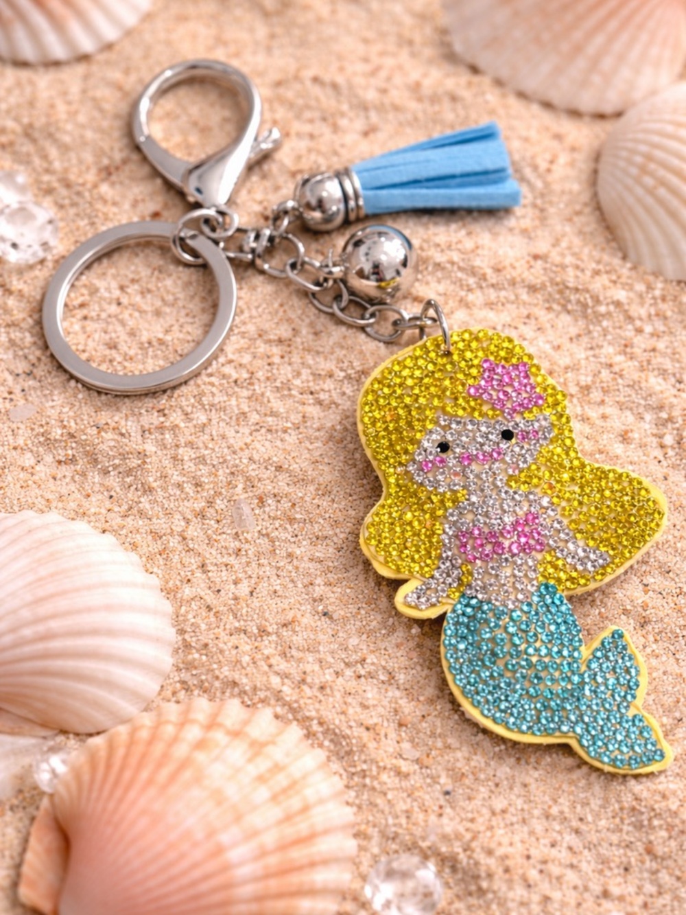Target Girls Rhinestone Mermaid Keychain Charm - Yellow, Blue & Pink